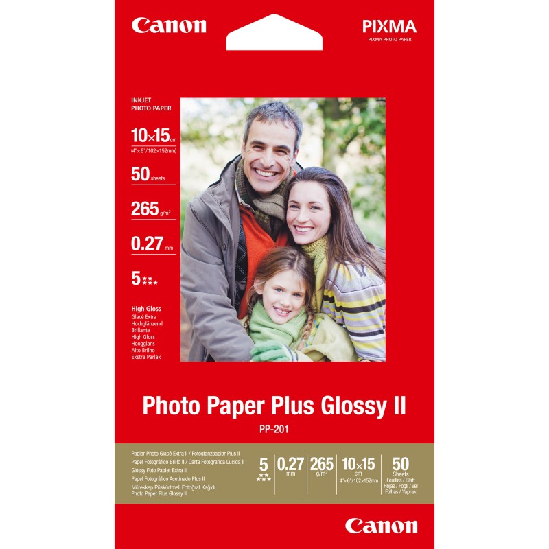 Canon 2311B003 Fotopapier Plus II PP-201, glänzend, 50 Blatt, 275 g/m² 10x15cm